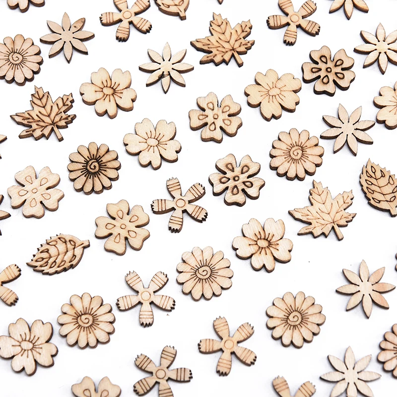 

100Pcs Creative Flower Leaves Mix Wooden Pieces Cutouts Slice For DIY Wooden Art Decoration Home Party Doodle Scrapbooking
