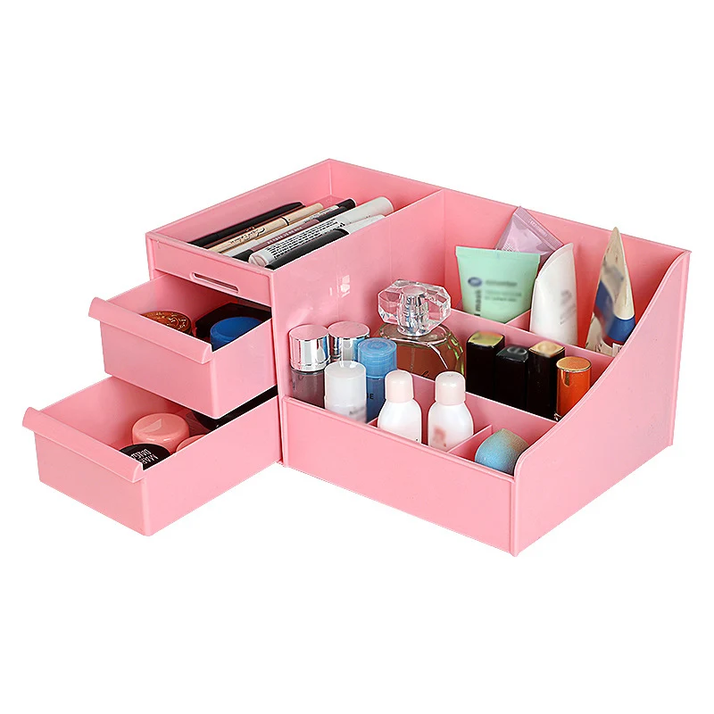 pink Пластиковый ящик для хранения косметики ящик ювелирные украшения для макияжа Гель-лак для ногтей Ящик Контейнер домашний рабочий стол Коробка для хранения - Цвет: pink