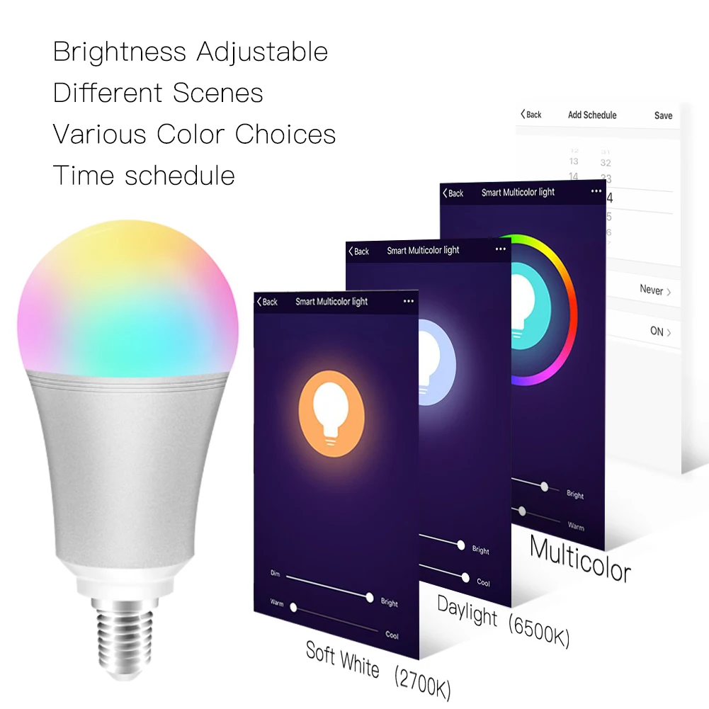 WiFi Smart Light Bulb Intelligent Colorful LED Lamp 7W RGBW APP Remote Control Works with Alexa Google for Home E14 | Обустройство