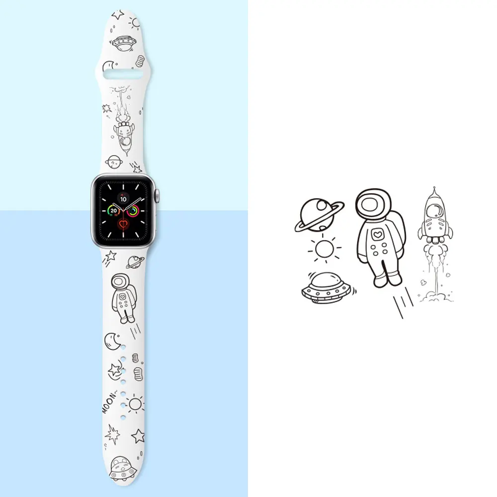 

Sport Strap For Apple watch band 44mm 40mm cartoon printing silicone wrist watchband belt bracelet for iwatch series 6 SE 5 4 3