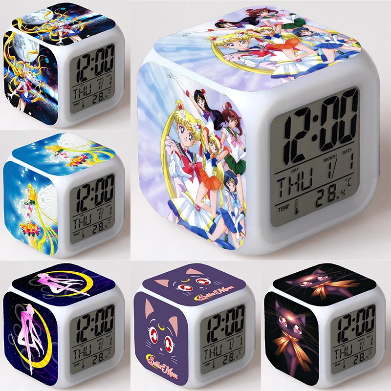 

Sailor Moon Alarm Clock Tsukino Usagi Juguetes PVC Colorful Touch Light The Shape Of Voice Figures Toys for Kids Gift