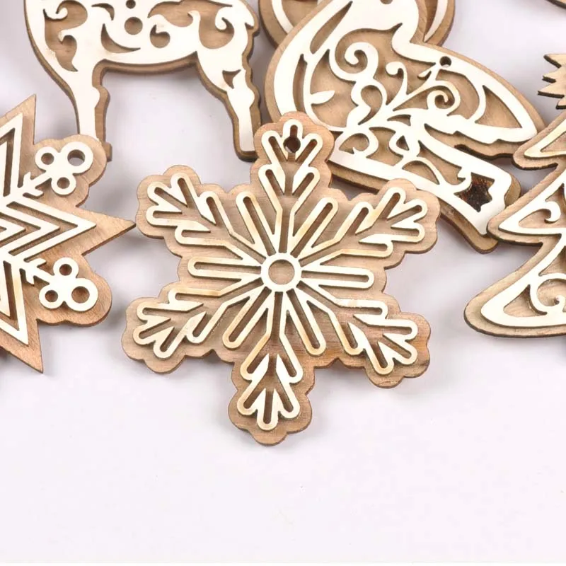 Снеговик/Ангел/снежинка белые деревянные ломтики подвесные украшения для