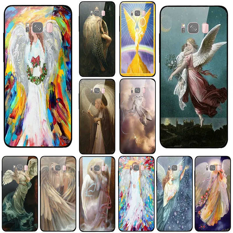 Чехлы с ангелами из закаленного стекла для телефонов Samsung Galaxy A6 A8 A8S A9S S8 S9 S10 Plus Lite |