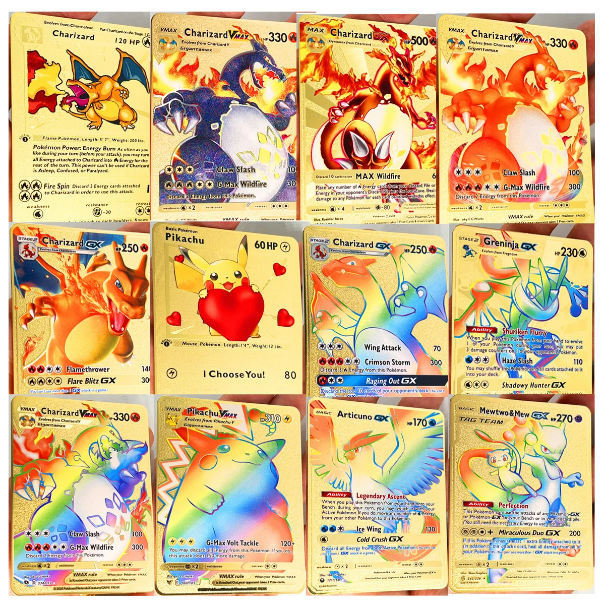 Pokemon 27 Styles New Mewtwo GX MEGA Gold Metal Card Super Game Collection Anime Cards Toys for Children Christmas Gift