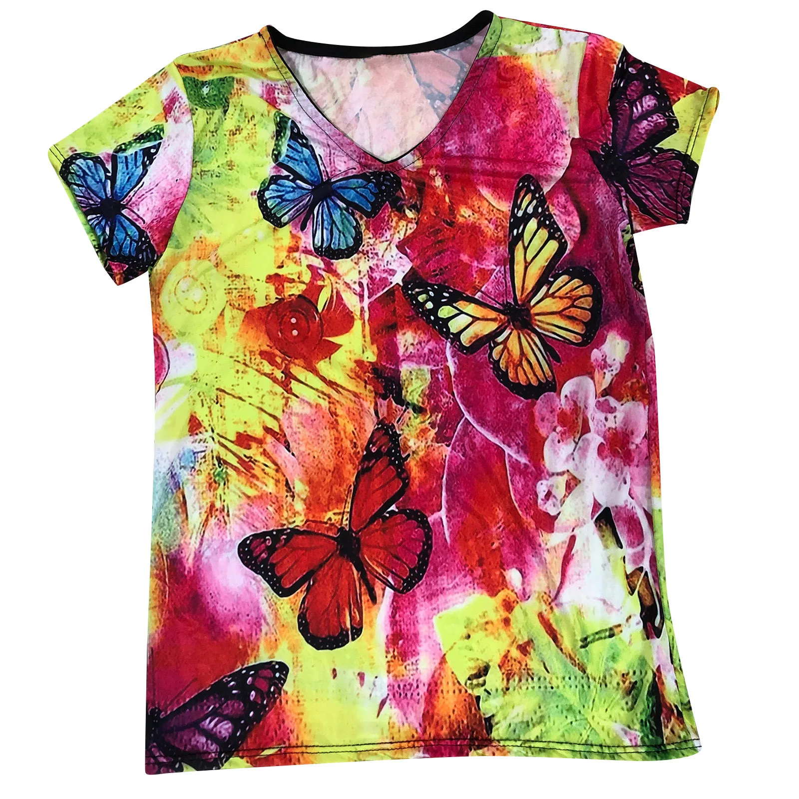 

Crop Top 2021 New Fashion Casual Short Sleeve Printed V-Neck Blouse Plus Size T-Shirt Ladies Tops #G