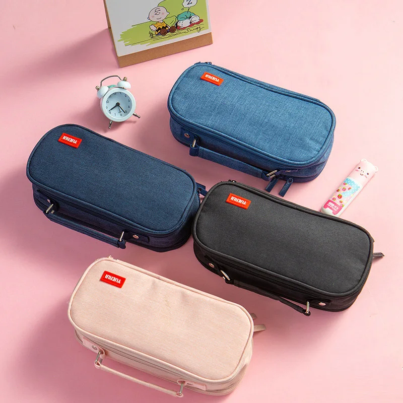 

Stationery Canvas Pencil Case Double Layer Large Capacity Pencil Box Cute Pencilcase For Kids Boys Gifts Pencase School Supplies