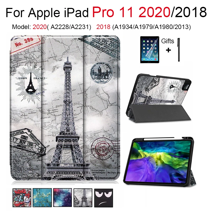 

Новинка 2020, Чехол для IPad Pro 11 с держателем для карандашей, мягкий силиконовый чехол из искусственной кожи и ТПУ для IPad Pro 11 2018, чехол
