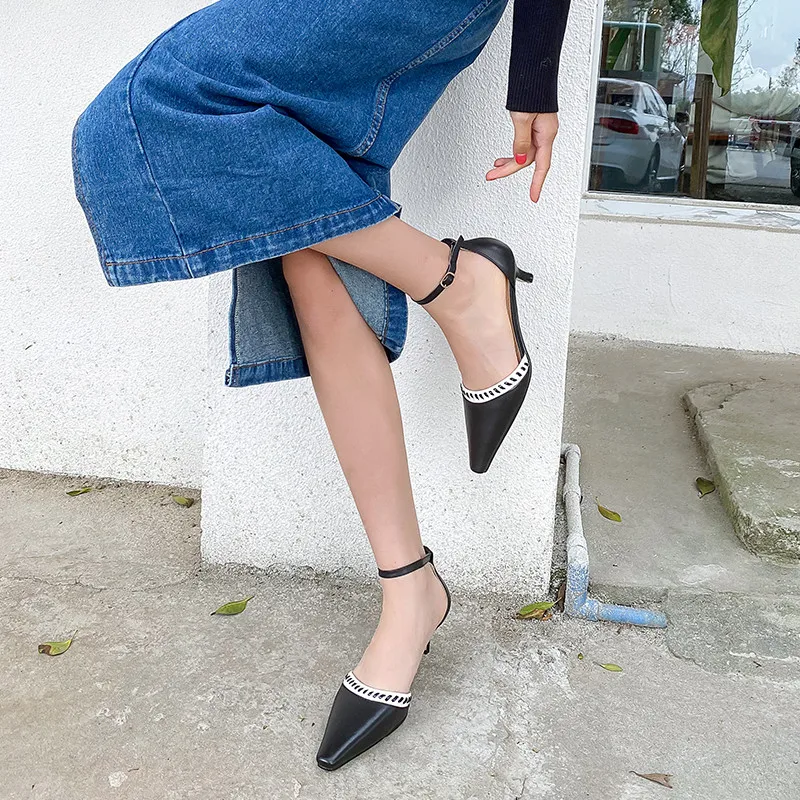 

Asumer 2021 Hot Sale Thin Heel Single Shoes Women Pumps Mixed Colors Buckle Fashion Party Shoes Ladies Genuine Leather Shoes