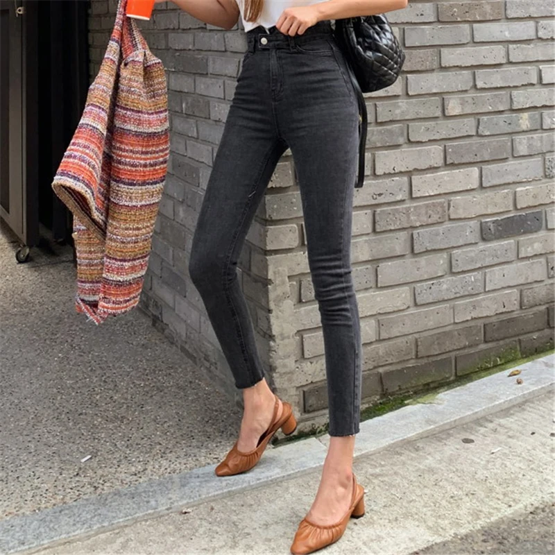 Mozuleva Streetwear Button Fly High Waist Denim Jean Women Black Plus Size for Jeans Female Skinny Pencil Pant | Женская одежда