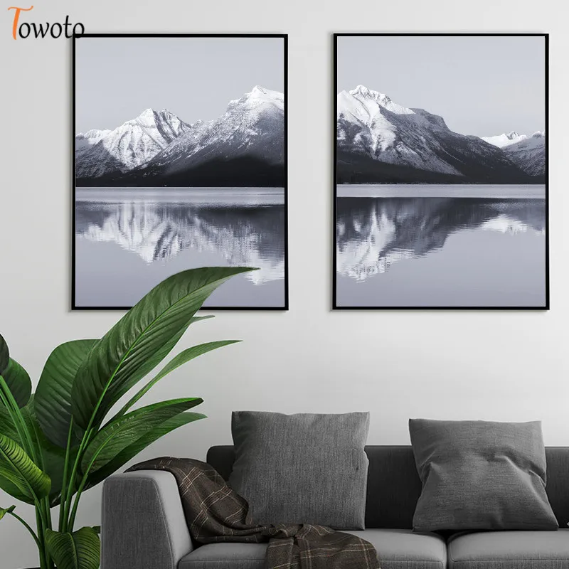 Парусина с отражающим изображением горного озера скандинавский постер картина