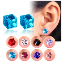 crystal clip earrings for women rock punk magnetic fake piercing earrings jewelry geometric cube hip hop girls gift