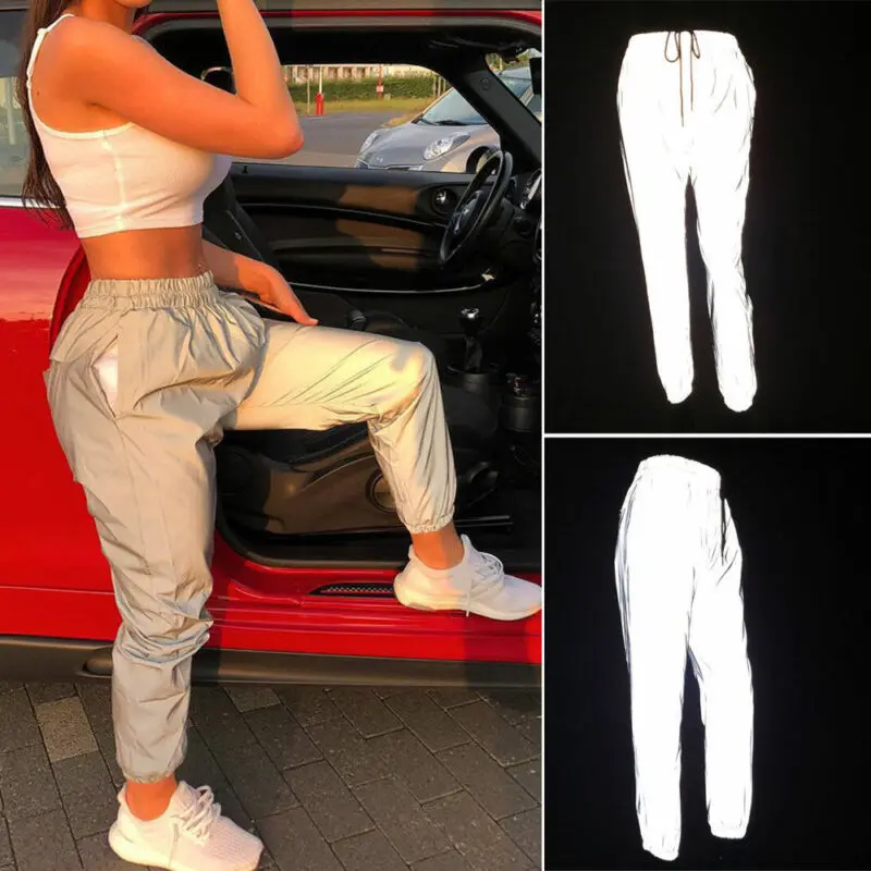 

Goocheer, женские светоотражающие светильник кие танцевальные брюки, спортивные брюки для бега, модные длинные брюки в стиле INS