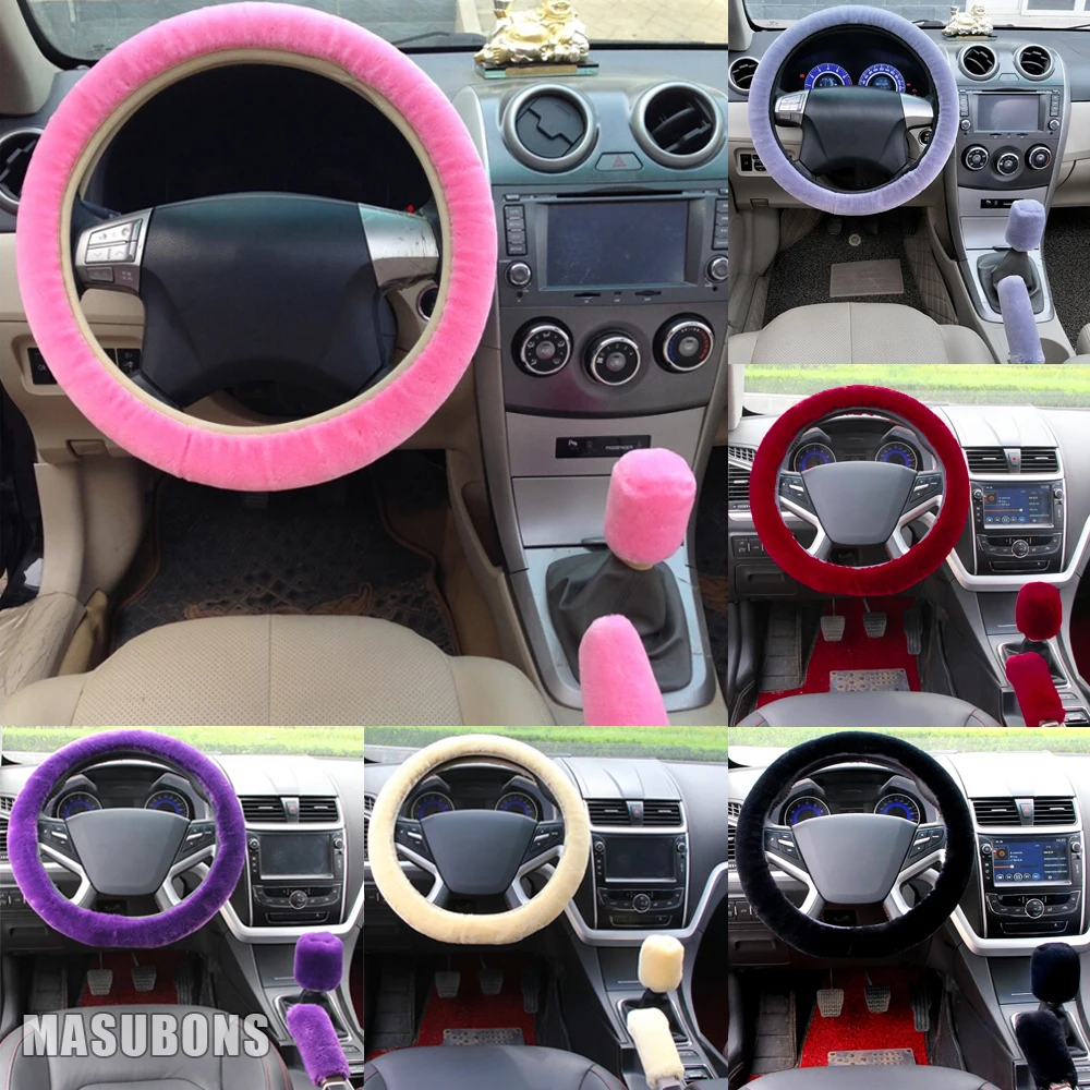3PCS coprivolante soffice Set coprivolante per auto per Toyota accessori auto rosa per coprivolante per ragazze 15 pollici caldo
