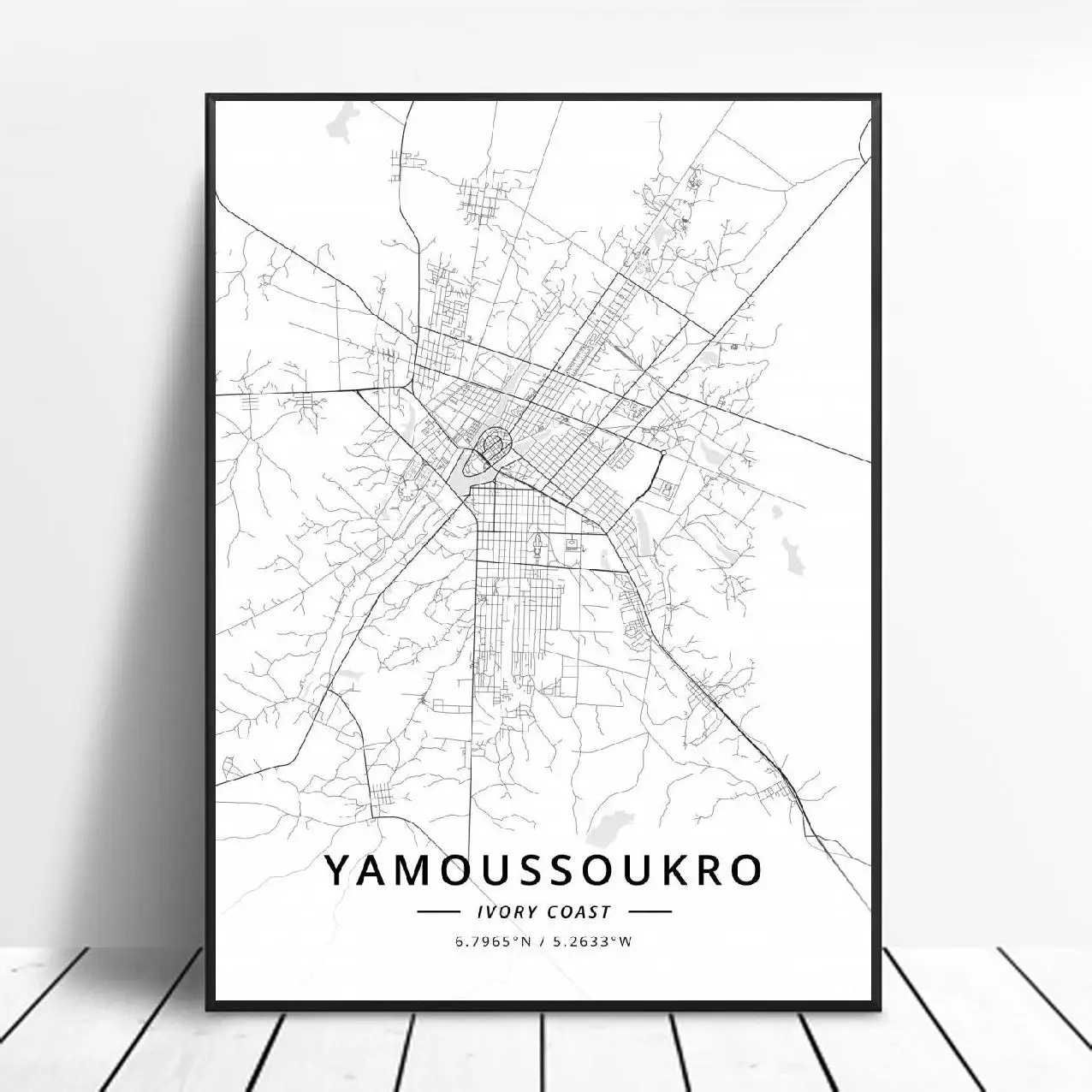 Художественная карта на холсте Yamoussoukro Abidjan постер с изображением Берега Слоновой