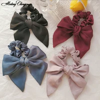 fashion pure color satin bow scrunchies retro girls hair rope rabbit ear bow knotted elastic hair band ponytail hair accessories