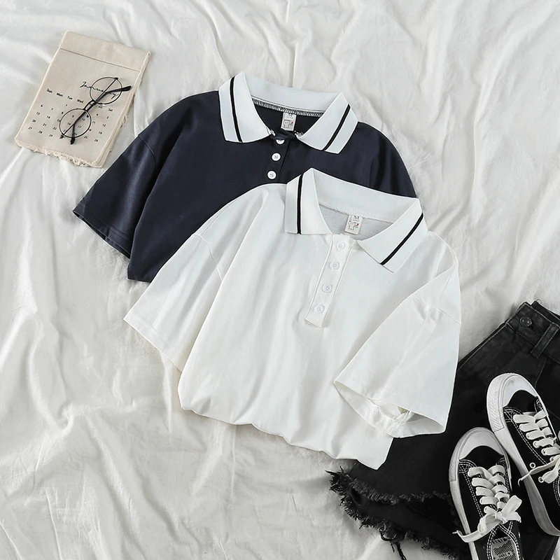 

White Short-Sleeved Women's T-shirt Slimming 2021 Summer New INS Special-Interest Design Loose Polo Shirt All-Matching Top