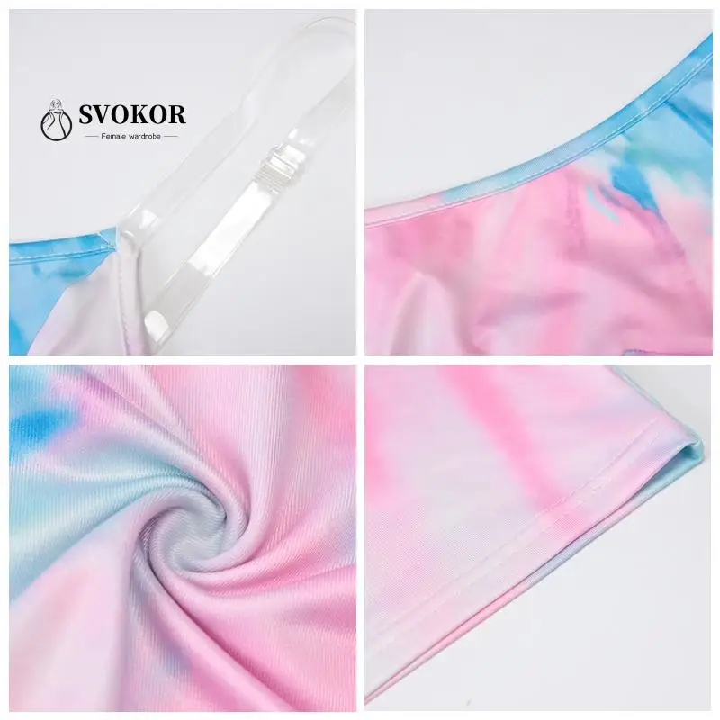 

SVOKOR Tie-dye Low Chest Dress Women Summer Backless Bodycon Dress Mini Sexy Night Club Clothes Women Spaghetti Strap