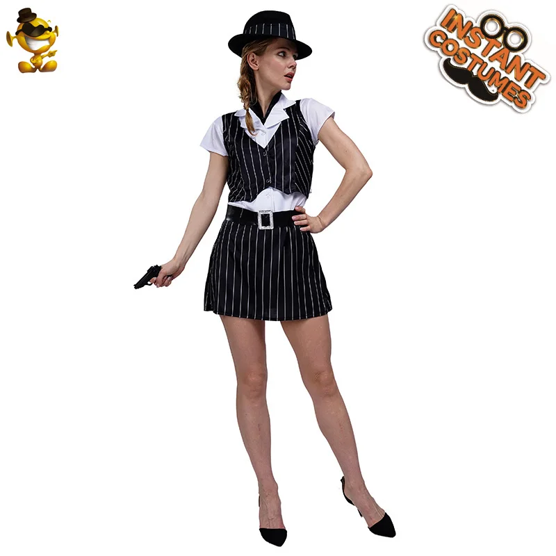 Женское платье в гангстерском стиле костюм для косплея нарядное черно-белую