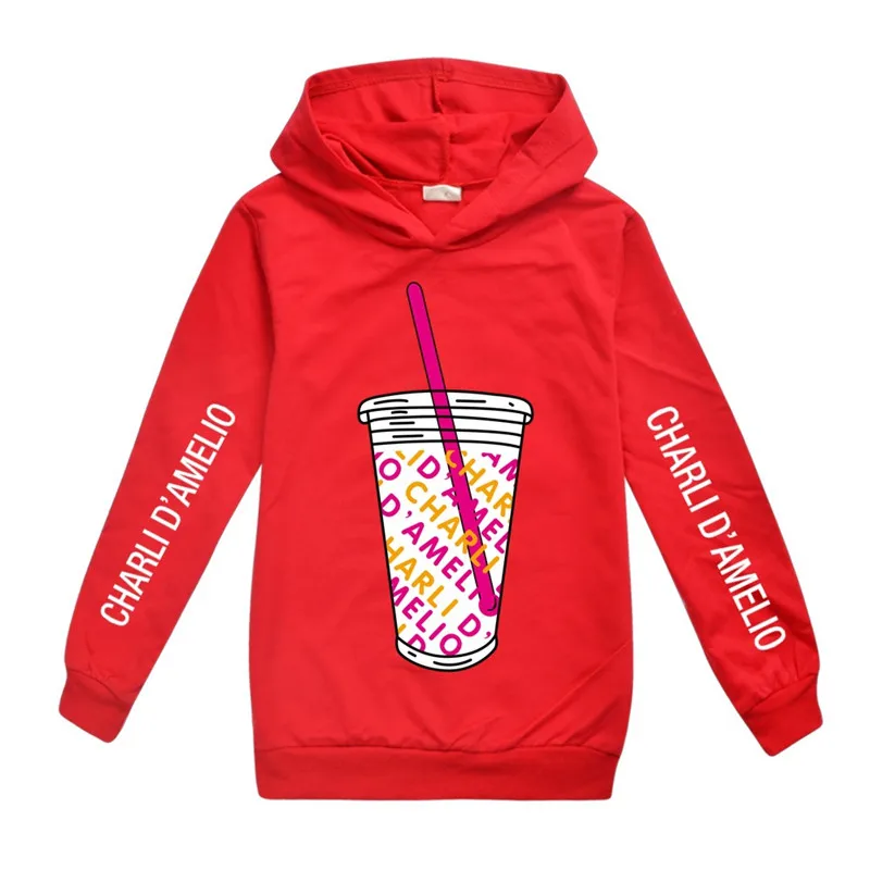 Детская одежда хлопковый свитер Charli Damelio Свитшот Ice Coffee толстовка с капюшоном