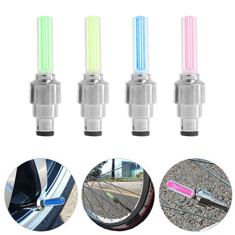 (QILEJVS)2Pcs Bike Lights Bicycle Tyre Tire Valve Caps Wheel Spokes LED Light 4 Color APR17_17 | Спорт и развлечения
