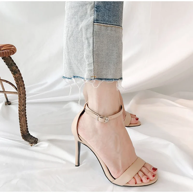 

2020 Dropshipping Women's Sandals Ladies Summer Thin High Heel Pu Cover Heel Solid Female Sandal Fashhion Casual Beach Shoes