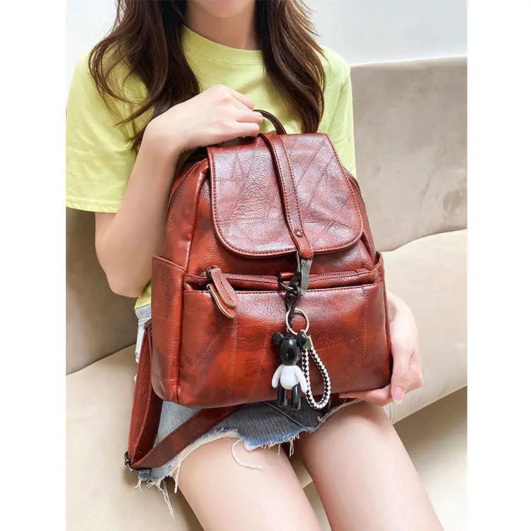 

Leather Backpack Women 2021 New Korean version of large capacity cowhide backpack fashion joker leisure anti-theft travel bag