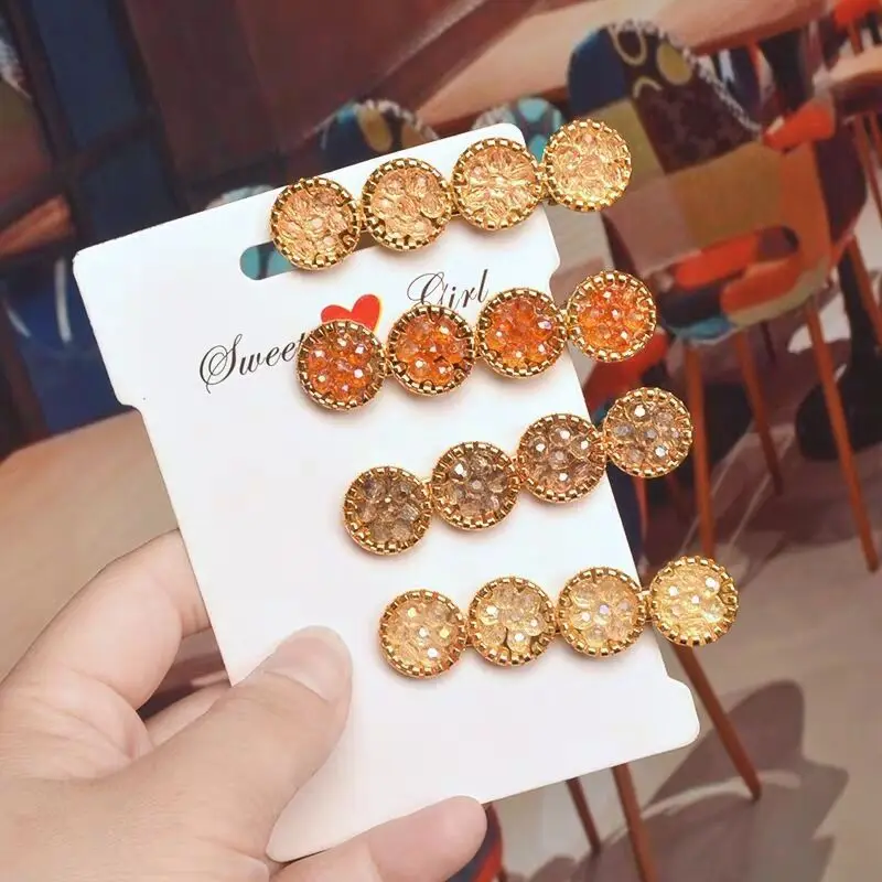

New Fashion Korea Crystal Rhinestones Hair Clips Girls Hairpins Geometric Round Hairgrip Women Barrette Hair Accessories