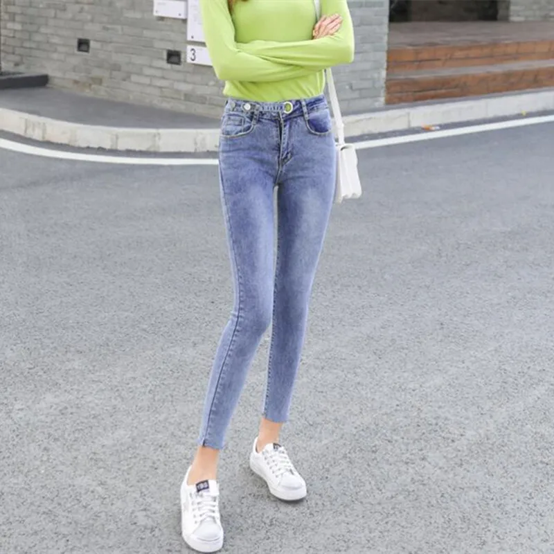 

Woman Skinny Jeans High Waist Clothes Blue Denim Clothing Streetwear Vintage Quality Summer 2021 Sretch Fashion Harajuku