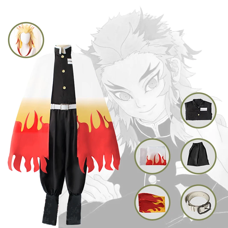 

Anime Demon Slayer Rengoku Kyoujurou Kimetsu no Yaiba Agatsuma Zenitsu Cosplay Costume Kimono Uniform Halloween Outfit Wig
