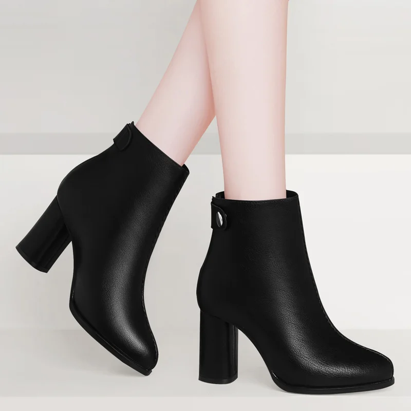 

Thick heel short boots high heel 2021 new autumn winter Ankle boots ladies shoes women's boots cotton shoes Modern Boots Casual