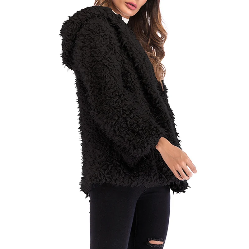 Женское короткое пальто с капюшоном повседневное Свободное длинным рукавом из