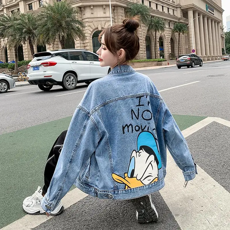 

2021 Fashion Denim Jacket Women Casual Streetwear Cartoon Funny Print Single-breasted Jeans Jacket Ladies Jacket
