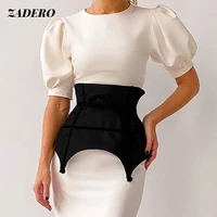 elegant office dresses women summer solid color o neck puff sleeve commuter tight high waist dress 2021 female formal ladies