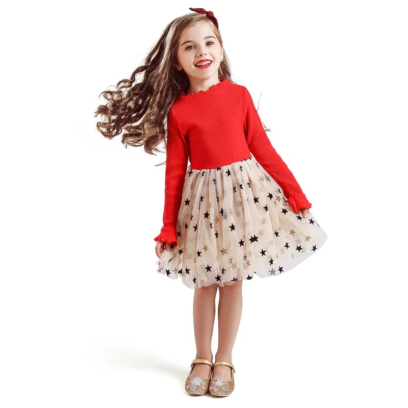 

New Year Girls Knitted Autumn and Winter Clothes Reindeer Kids Skirt for Little Princess Cotton Warm Christmas Dresses