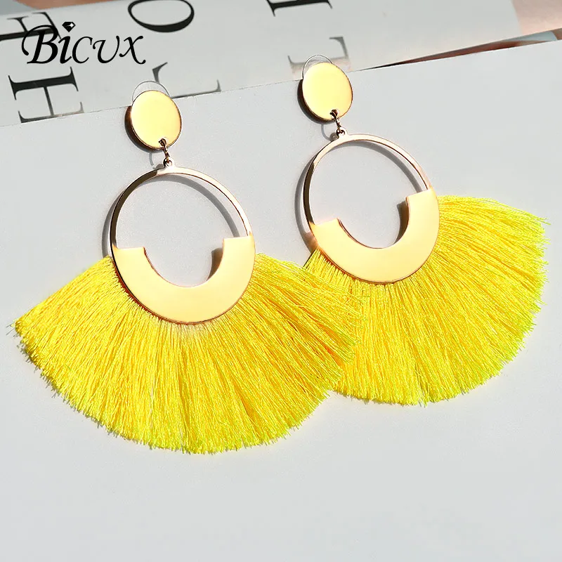 Женские богемные серьги-подвески BICUX с кисточками в этническом стиле помпоном