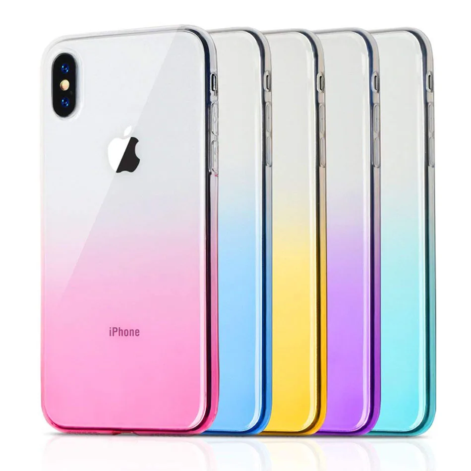 

Luxury Transparent Case for iPhone 12 11 Pro Max X XR XS Max SE 2 8 7 6 6S Plus Cover Ultra-thin Soft Gradient Color Shell Coque