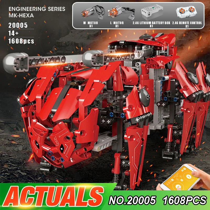 

Высокотехнологичная игрушка MOULD KING 20005, моторизованный военный ходячий танк с приложением на радиоуправлении, модель в сборе, строительные ...