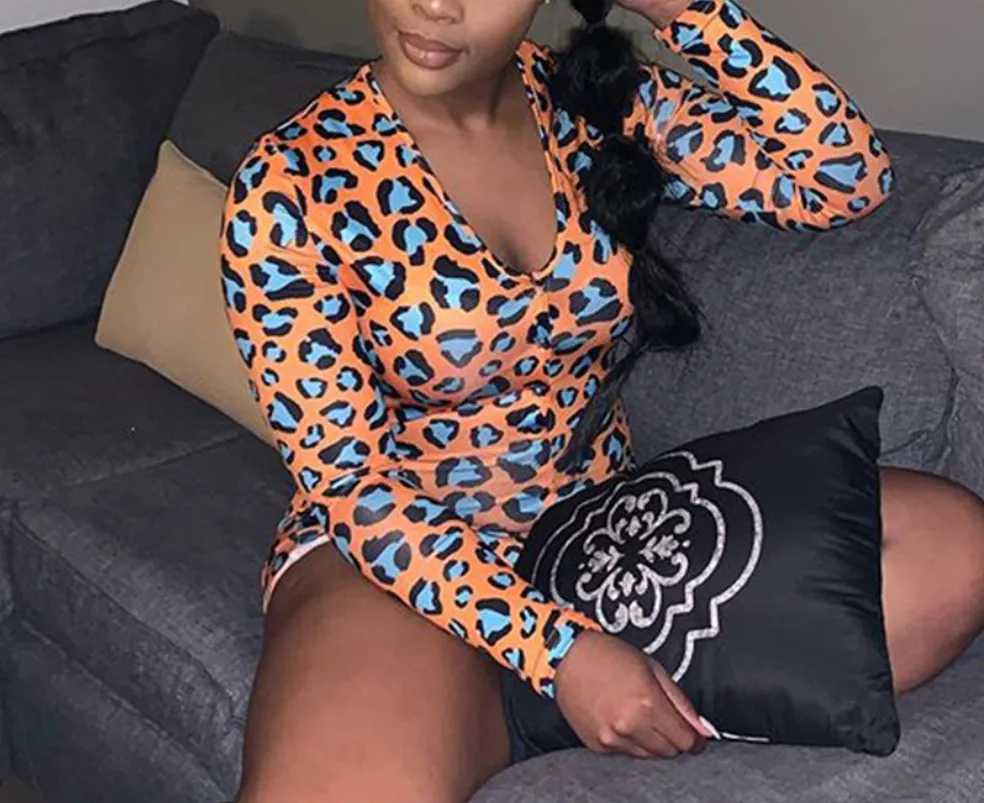 

Sexy Women Pijamas Plus Size Lingerie Sleepwear Leopard Long Sleeve Short Pyjamas Nightwear Pajamas