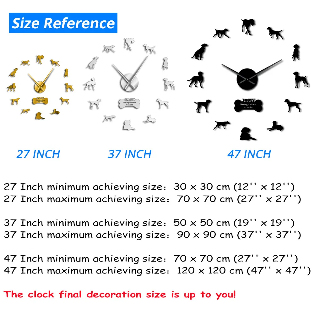Hungarian Pointer Vizsla Dog DIY Wall Clok With Different Postures Wall Art Stickers Magyar Vizsla Large Frameless Modern Watch