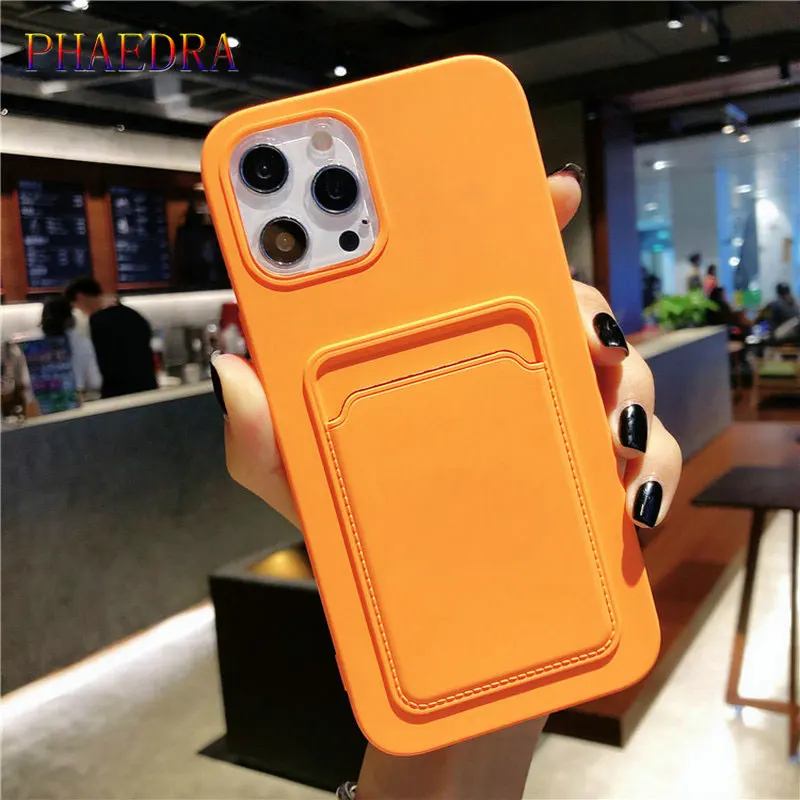 

Solid Color Card Bag Protection Phone Case For iPhone 11 Pro Max 12 13 Mini 6 7 8 PLUS X XS MAX XR SE 2020 Shockproof Back Cover