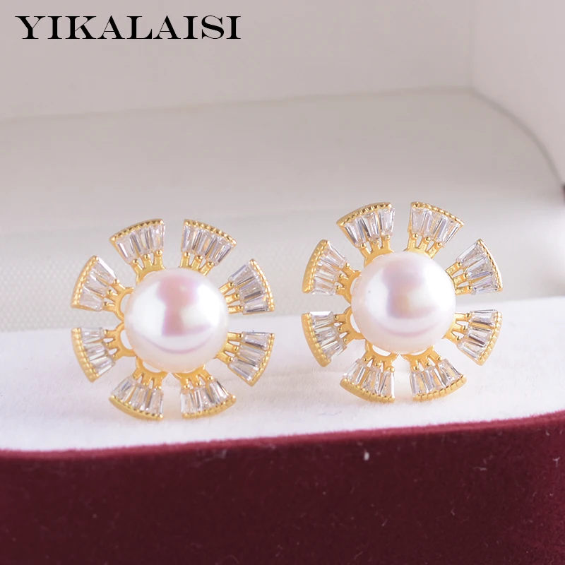 

YIKALAISI 925 Sterling Silver Earrings Jewelry For Women 9-10mm Oblate Natural Freshwater Pearl Earrings 2021 New Wholesales