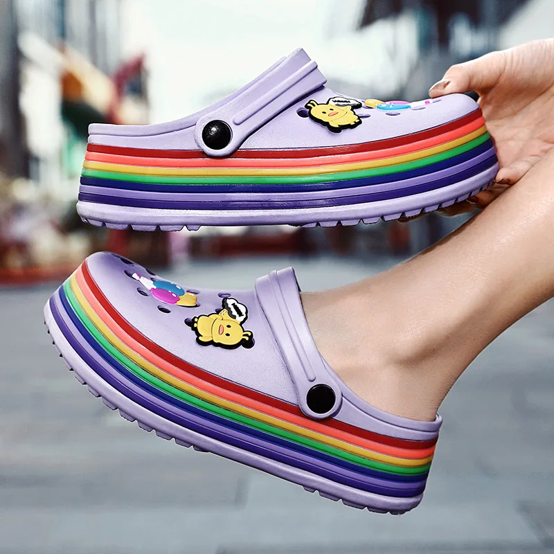 

Hot Cute Cartoon Summer Clogs Women Platform Sandals Casual Women EVA Sandals Rainbow Bottom Garden Shoes Women sandalias verano