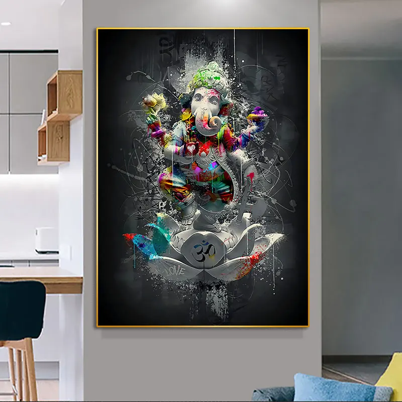 

Hindu Elephant Ganesha Lord God Canvas Painting Street Graffiti Art Posters and Prints Wall Art Picture for Living Room Decor