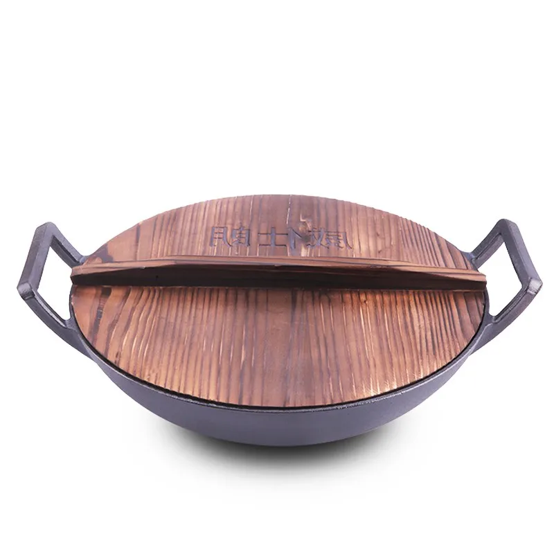 

Wok chinese cast iron pot Flat bottom manual thickening no coating frying pan kitchen cookware cooking pot induction cooker