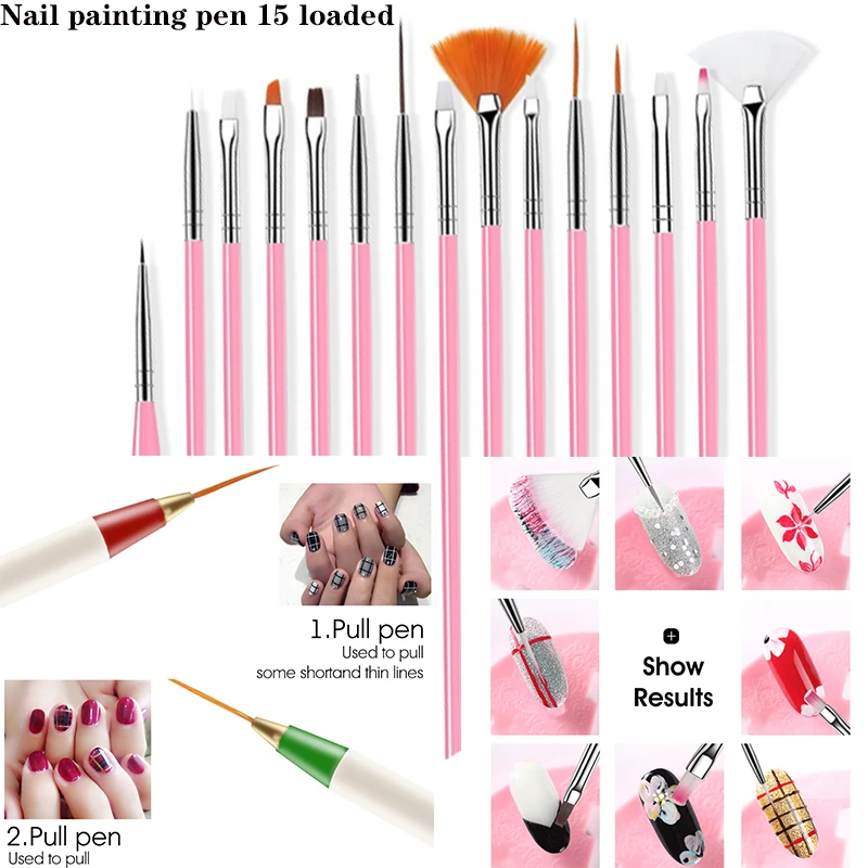 

15pcs Nail Art UV Gel Brush Set Pen UV Gel Nail Art Builder Flat Crystal Painting Drawing Carving Pen Manicure Tool