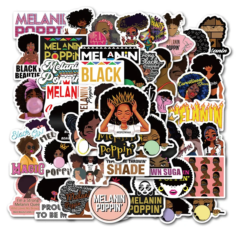 50 Uds. Pegatina de moda inspiradora melanin poppin negra para chica para equipaje DIY Laptop Skateboard pegatina de motocicleta pegatinas F4-4