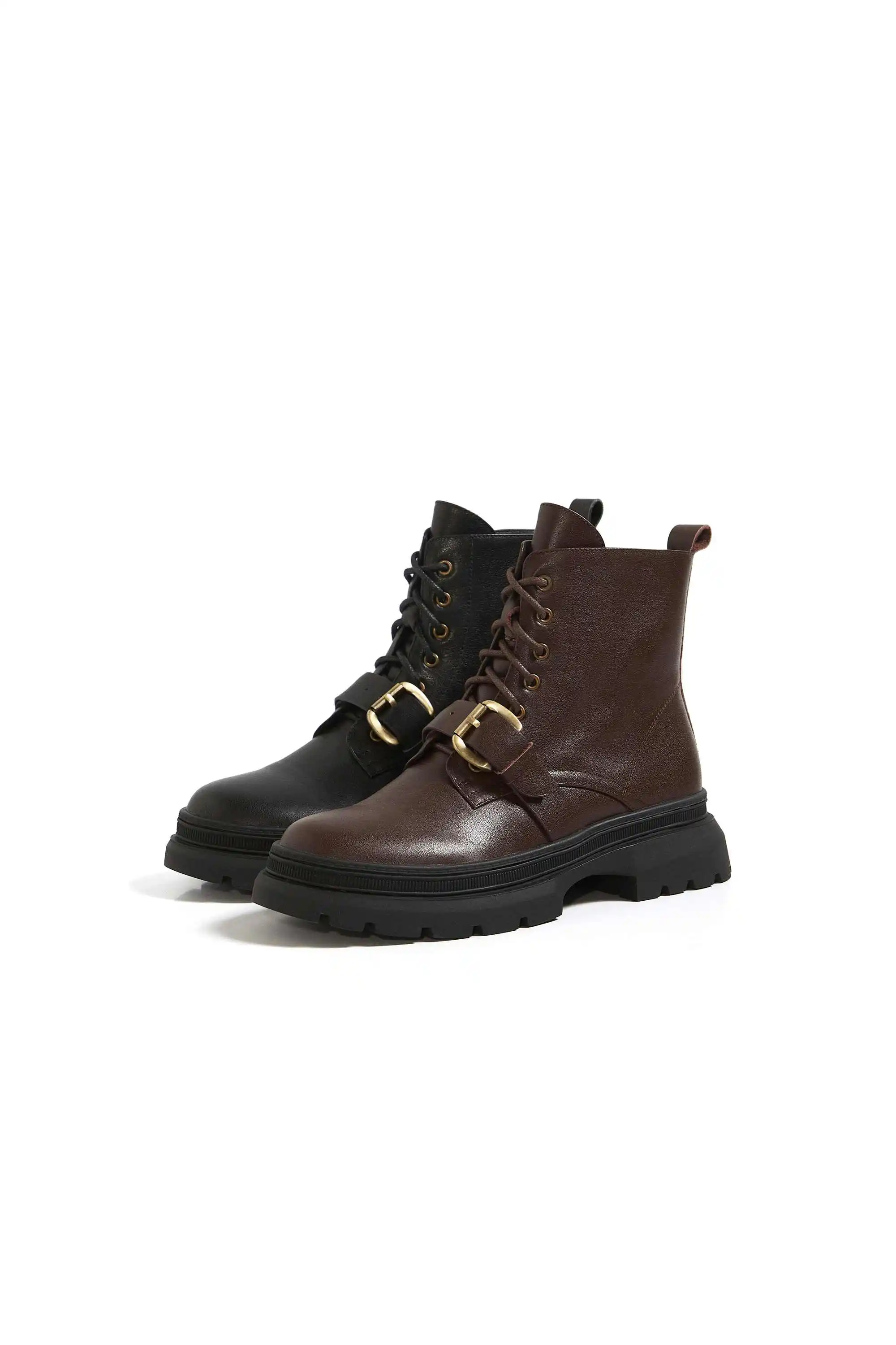 

Vichelo Hot new arrival real cow leather buckle decorations neutral round toe thick med heel zipper daily wear ankle boots L11