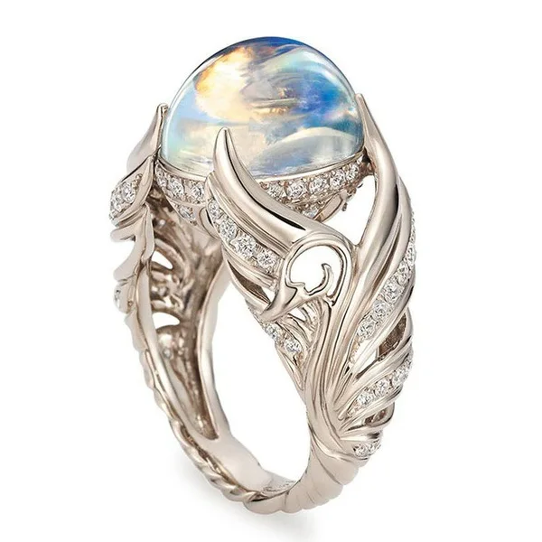 

100% Real S925 Sterling Silver Natural Moonstone Bizuteria Gemstone Ring for Women Anillos De Fine Silver 925 Jewelry Hip Rings