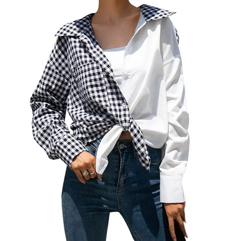 

Новое поступление, Лидер продаж, осенняя модная женская винтажная свободная клетчатая рубашка с длинным рукавом FDCV1