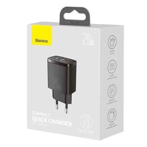 Сетевое зарядное устройство Baseus Compact Quick Charger U+C 20W EU | Электроника